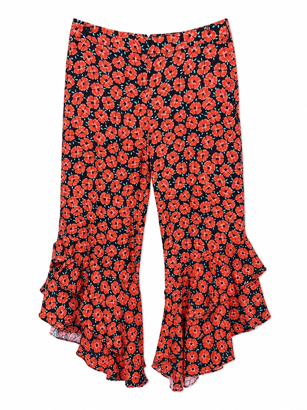 Anthropologie Ett Twa Floral Capri Pants 0 Cupro Ruffle Cropped Wide Leg Boho